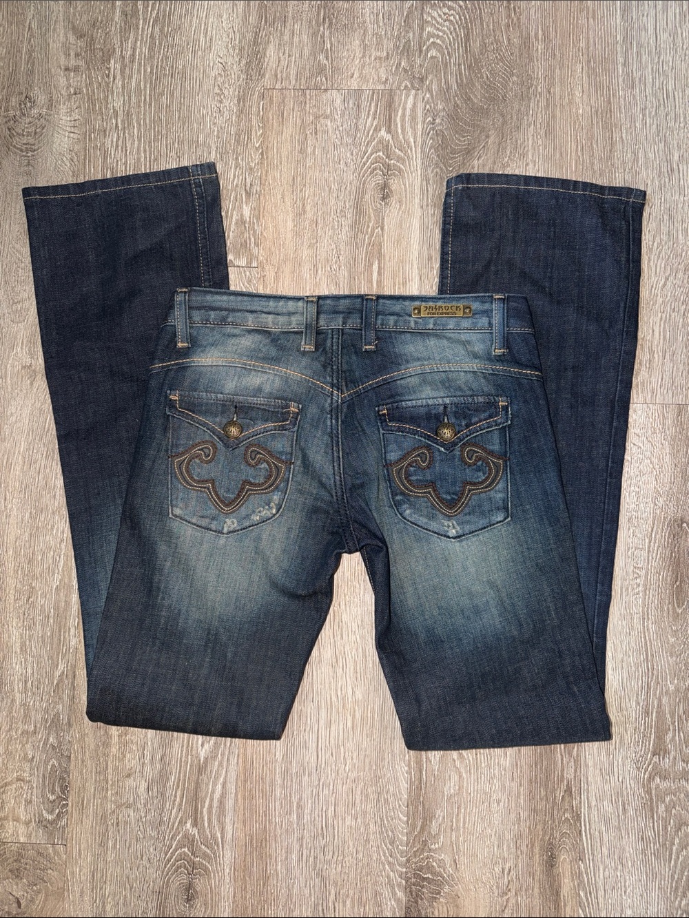 Rerock y2k Womenโs Dark blue Wash Boot Cut Jeans Embroidered flap Pocket 6